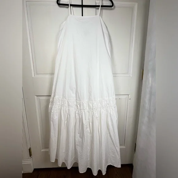 NWT Banana Republic White Lined A-Line Maxi Dress Pockets Adjustable Straps Sz S - Picture 3 of 9